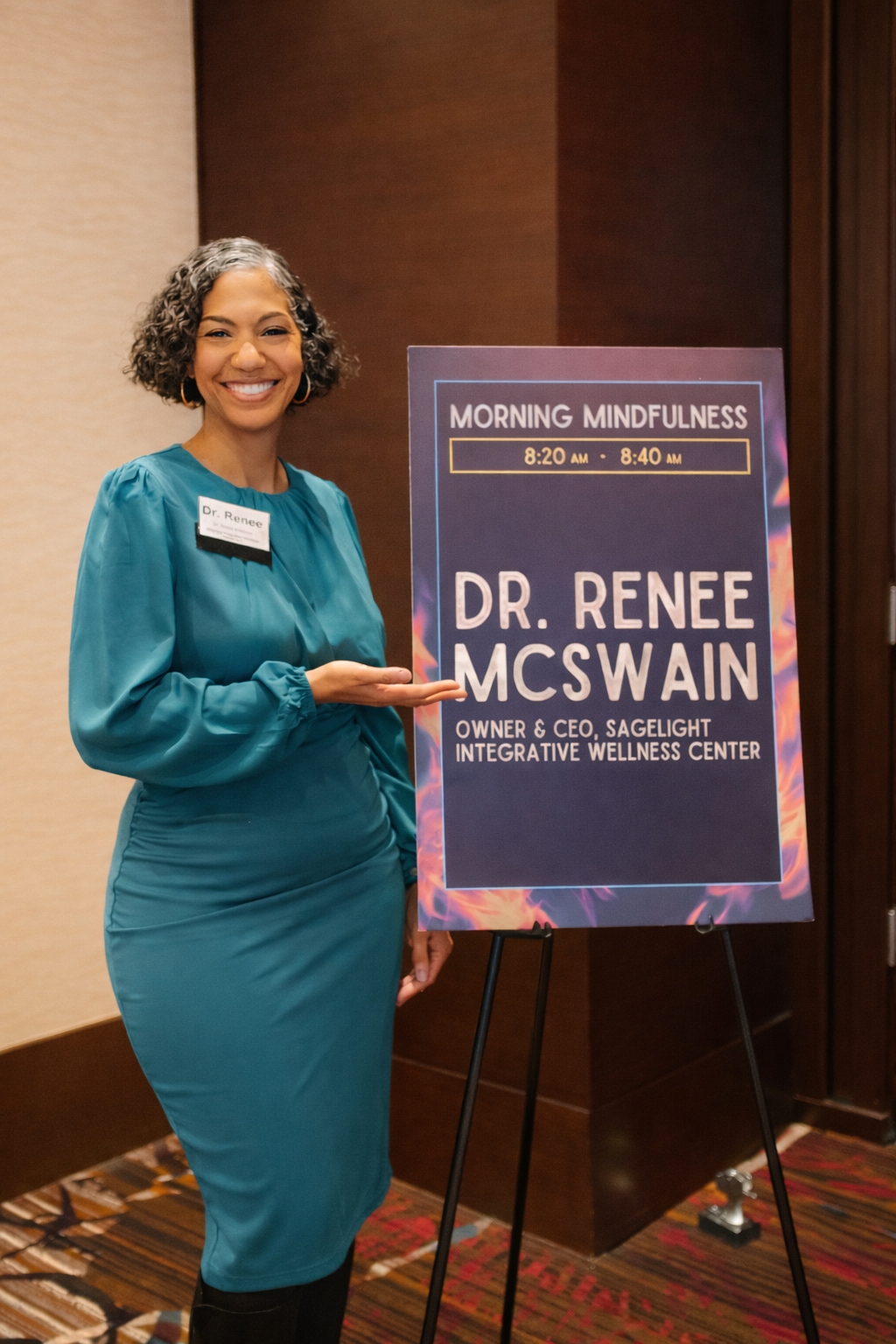 Dr. Renee McSwain promoting mindfulness session